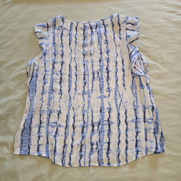 Wrangler Sleeveless Blouse Ruffle at Shoulder Keyhole Neckline Tie Dye XL Blue - Picture 3 of 10